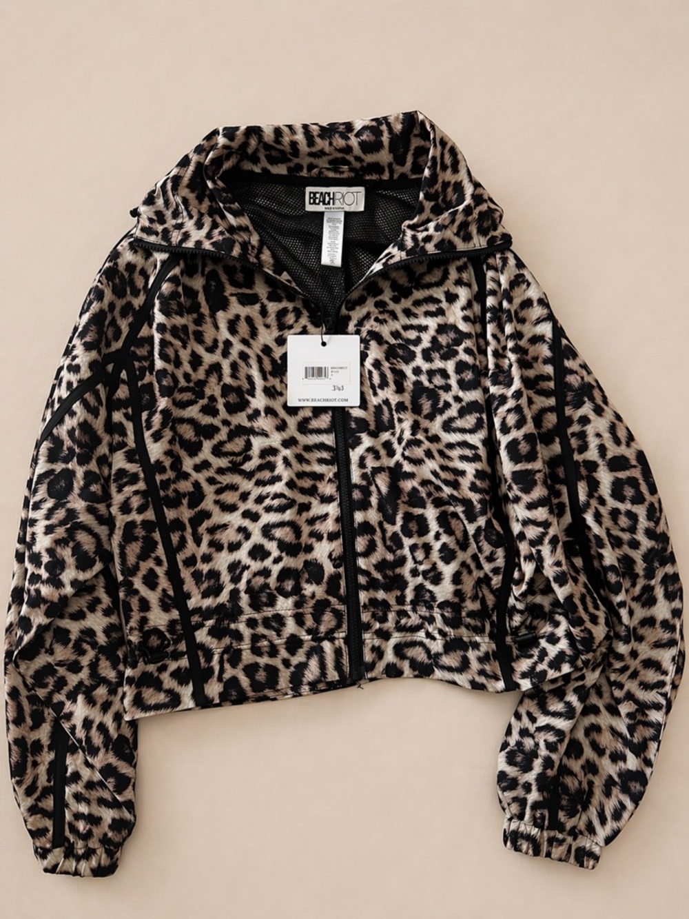 Beach Riot Leopard Zip Jacket - Beige & Black